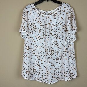 NWT MTS Angela Ivory/Dark Caramel Abstract Print Short Sleeve Pullover Top